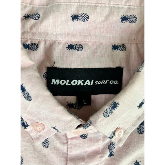 Molokai Surf Co Pink Pineapple Print Button Down Shirt Men's Large Tropical - Picture 3 of 10
